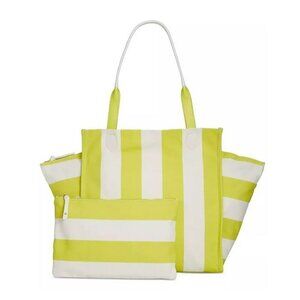 On 34th Cynthiah Extra Large Canvas Shoulder Tote Bag Lemonlime Stripe MSRP $90